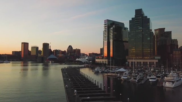 Baltimore Maryland Buildings Skyline Sunset Over Water