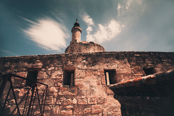 Aigues-Mortes fortification wall with crenels and watch tower