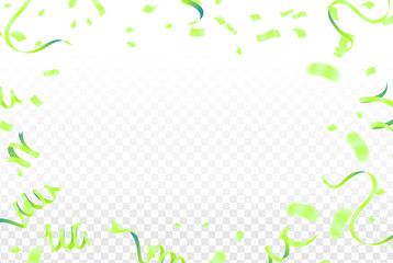 Celebration background template with confetti and green ribbons confetti, design template for birthday celebration. art