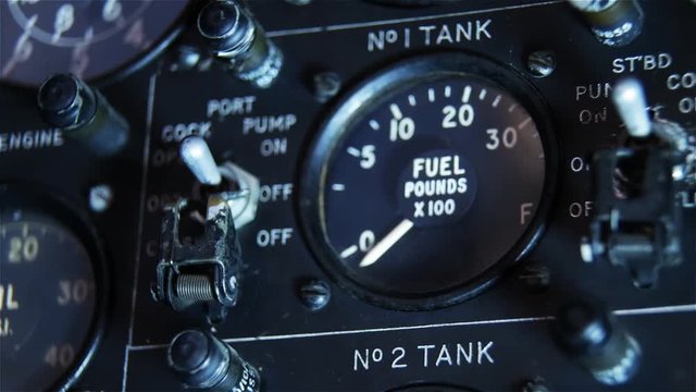 Fuel Gauge On Fighter Jet Cockpit.