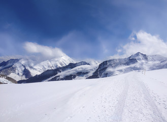 Fototapeta na wymiar Stunning Beautiful Panoramic view of Snowcapped Bernese mountain alps Landscape in Jungfrau region, Bernese Oberland, Switzerland, Top of Europe.