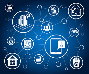 internet of things concept and home automation icons in blue background