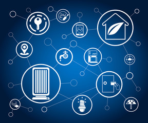 internet of things concept and home automation icons in blue background