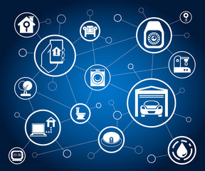 internet of things concept and smart home icons in blue background