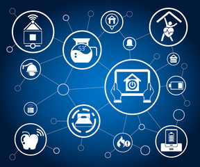 internet of things concept and home automation icons in blue background