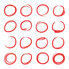vector set of red circles, red line markers