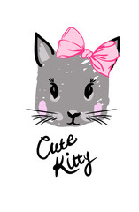 gray kitty face with pink bow