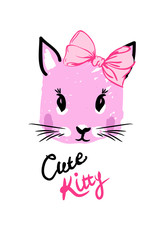 pink kitty face with pink bow