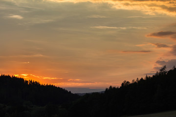 Nice sunset with trees silhouette, Czech landscape