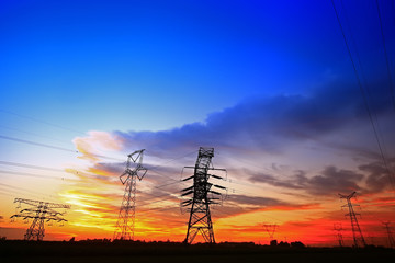 Naklejka premium Pylon, high-voltage tower sky background.
