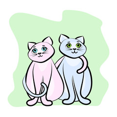 Obraz premium Lovely, loving cats. Tail, heart. Vector illustration.