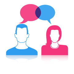 man and woman with speech bubble, chat dialog for communication concept