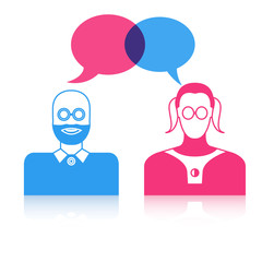 man and woman with speech bubble, chat dialog for communication concept