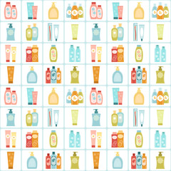 Cosmetics and personal care products. Seamless vector pattern.