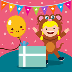 birthday card invitation with kids in mouse costume