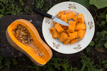 pumpkin - cookery chopped pumpkin. food background