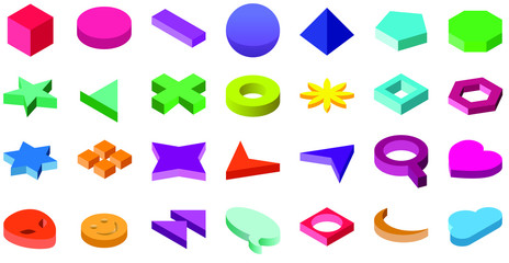 Isometric icons of Different Geometric Shapes