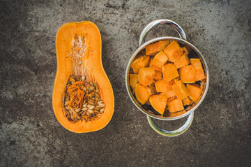 pumpkin - cookery chopped pumpkin. food background