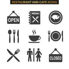 Restaurant icons set on white background.