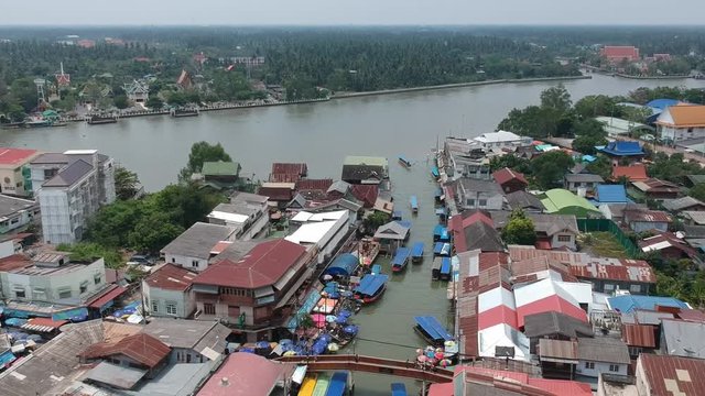 Aerial view at the traditional floating market of ancient Ampawa,thailand.
