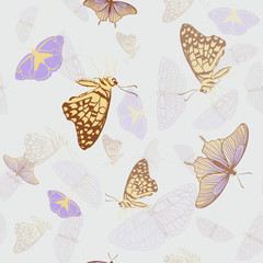 Butterflies Floral seamless pattern. Vanilla mint butterfly Motifs scattered random. Summer Seamless vector texture. Printing with in hand drawn style in mint background.