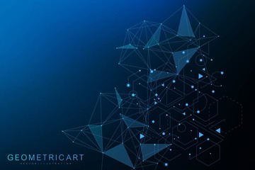 Geometric abstract background with connected line and dots. Structure molecule and communication. Scientific concept for your design. Medical, technology, science background. Vector illustration.