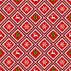 Christmas holiday seamless repeat pattern,Icons of winter season on red background,design for celebration party,new year,print or wrapping paper