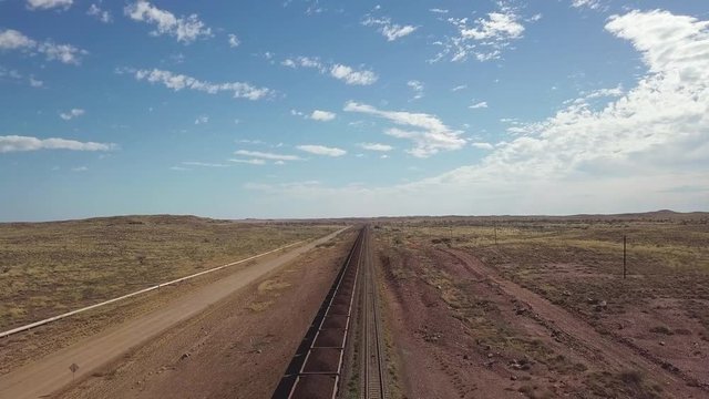 Drone footage over iron ore train.