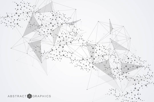 Geometric abstract background with connected line and dots. Structure molecule and communication. Scientific concept for your design. Medical, technology, science background. Vector illustration.