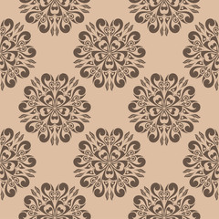 Dark brown floral seamless pattern on beige background