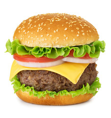 American big delicious classic burger isolated on white background.