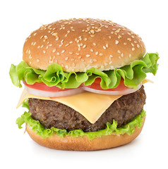 American big delicious classic burger isolated on white background.