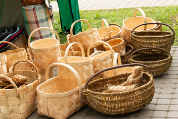 handmade baskets made of wood