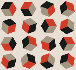 retro geometric seamless pattern with rotating cubes in sepia orange