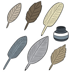 vector set of quill and ink