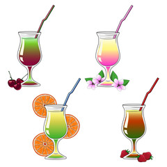 Set of vector images of cocktails with fruits.