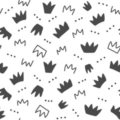 Seamless pattern with hand drawn crowns, isolated on white