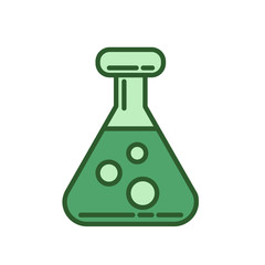Green chemistry flask icon. Line colored flat vector illustration. Isolated on white background.