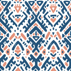 Obraz premium Ikat ornament. Tribal pattern in Aztec style. Hand Drawn folklore seamless pattern