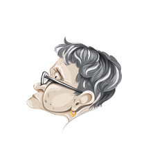 Old lady portrait Vector. Cartoon character profile detailed illustrations