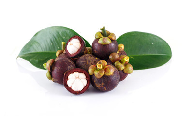Group of mangosteen on white