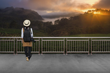 Asian female tourists in Autumn.