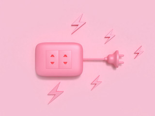 power plug flat lay pink electricity technology 3d rendering
