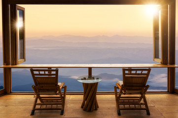 Fototapeta premium Cafe bar and Mountain view.