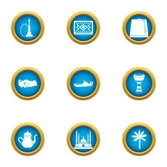 Mussulman icons set. Flat set of 9 mussulman vector icons for web isolated on white background