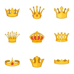 Head crown icons set. Cartoon set of 9 head crown vector icons for web isolated on white background