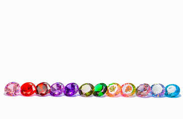 colorful diamonds in white background with copy rainbow diamonds space