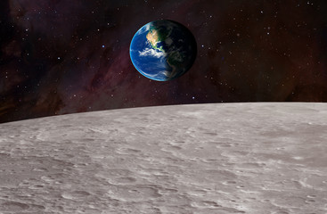 Fototapeta na wymiar The Earth as Seen from the Surface of the Moon - Elements of this Image Furnished by NASA