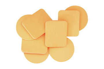 Top view of cosmetic sponges isolated on white background.