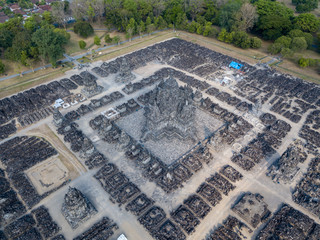 Drone view of Prambanan Hindu Temple in Central Java indonesia 